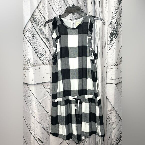 Anthropologie Cloth & Stone Ruffled Buffalo Check Romper M - Picture 1 of 9